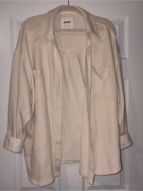 Aerie Women’s LumberJane Oversized Cream Cotton Fleece Button Down Shirt